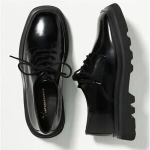 Anthropologie Maeve Rhys Lace Up Square Toe Loafers Black Sz 9.5